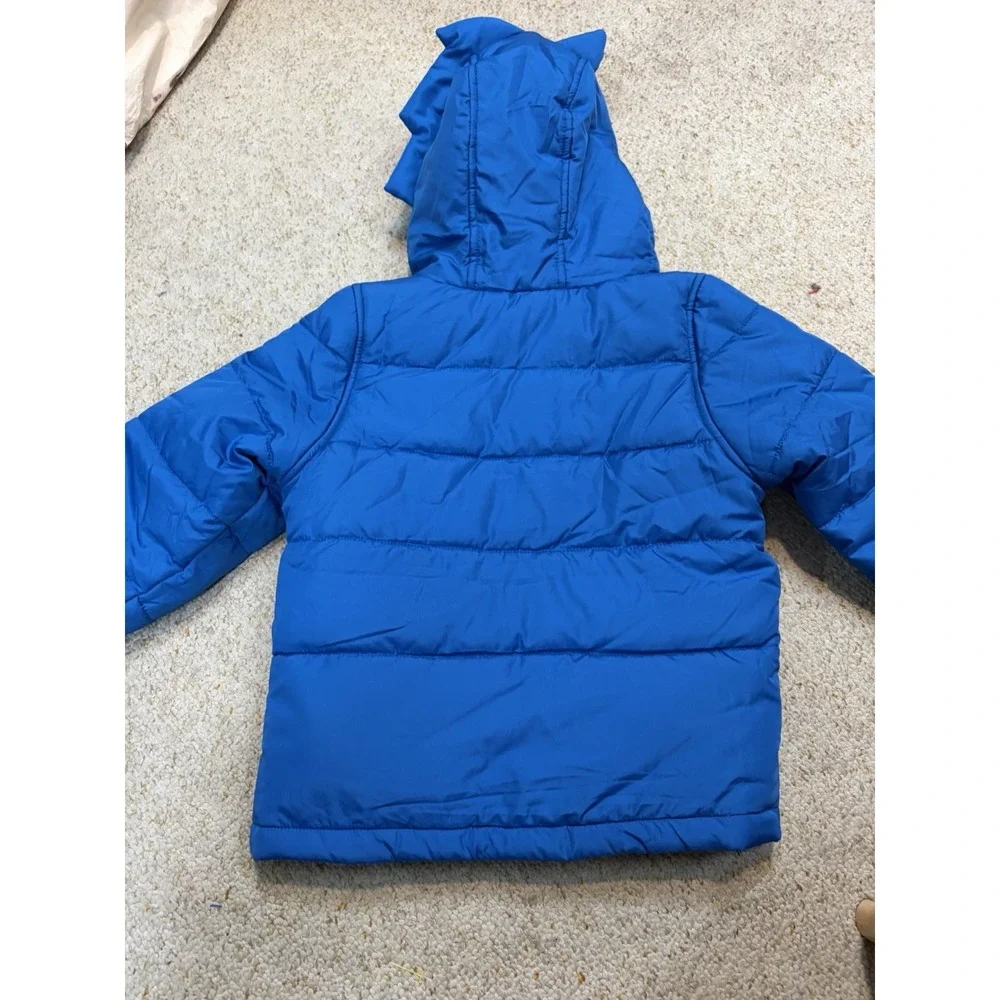 Sonic The Hedgehog Puffer Jacket Kids L/7 Blue Hooded Coat Sega Gamer Outdoor